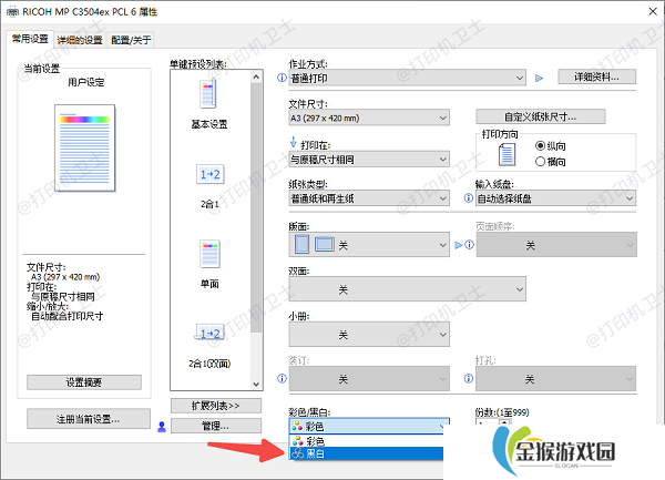 设置黑白打印