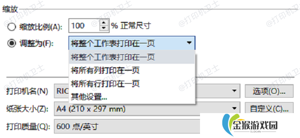 在打印设置中调整尺寸