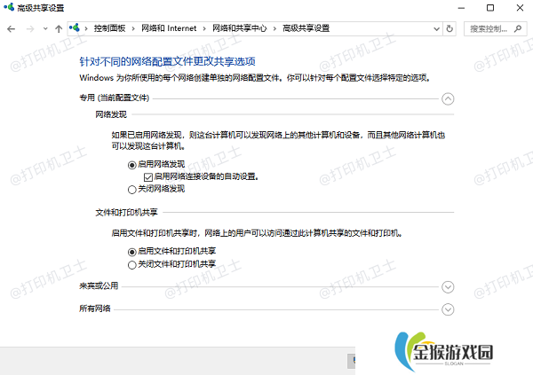 启用打印机和文件共享功能