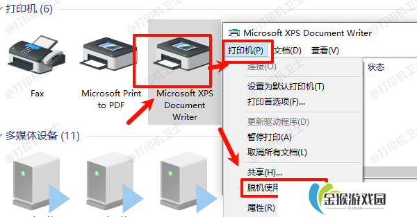 取消使用打印机脱机选项